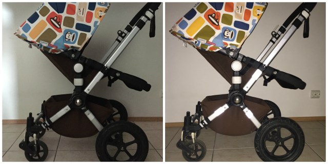 Esimene pilt on ilma välguta ja teisel on välguga näha, kuidas helkurid säravad.